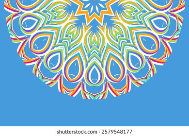Simple colourful half circle flower line art pattern of indonesian culture traditional tenun batik ethnic dayak ornament	