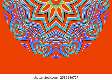 Simple colourful half circle flower line art pattern of indonesian culture traditional tenun batik ethnic dayak ornament	