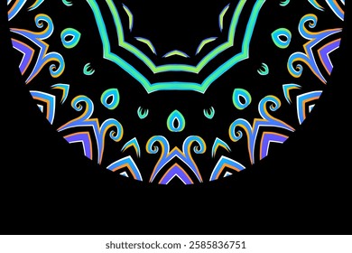 Simple colourful half circle flower line art pattern of indonesian culture traditional tenun batik ethnic dayak ornament	