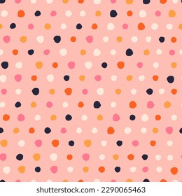 Patrón sin fisuras de Polka Dot simple y colorido. Textura de puntos vectoriales. El fondo de los puntos de polka dibujados a mano en estilo retro