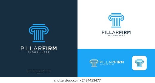 Simple column line art logo design vector. Geometric concept pillar law firm logo symbol.