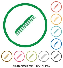 Simple comb flat color icons in round outlines on white background