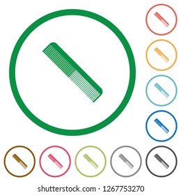 Simple comb flat color icons in round outlines on white background