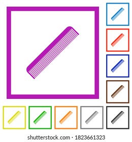 Simple comb flat color icons in square frames on white background