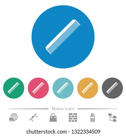 Simple comb flat white icons on round color backgrounds. 6 bonus icons included.