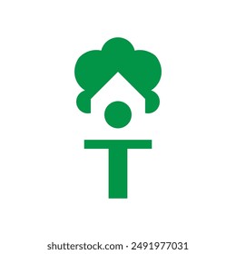 simple combination of house and tree logo vector