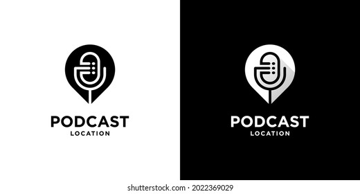 Simple combine pin and microphone for podcast logo design with black and white color