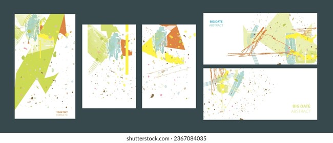 Simple comfortable paint brush soothing pastel muted pale calm tones card templates set. Collection of romantic invitations painting