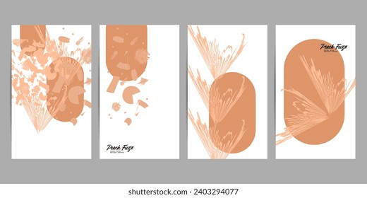 Simple comfortable paint brush soothing pastel muted pale calm tones Peach Fuzz card templates set. Collection of romantic invitations
