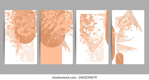 Simple comfortable paint brush soothing pastel muted pale calm tones Peach Fuzz card templates set. Collection of romantic invitations
