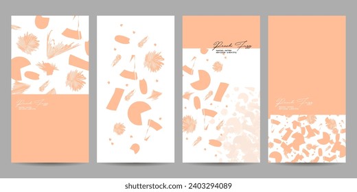 Simple comfortable paint brush soothing pastel muted pale calm tones Peach Fuzz card templates set. Collection of romantic invitations
