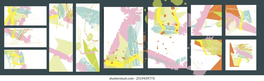 Simples confortável escova de tinta suave pastel silenciado tons pálido calmo cartão modelos conjunto. Coleção de convites românticos