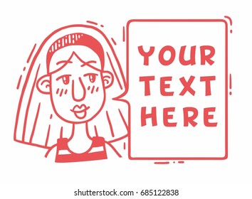 Simple comics portrait girl talking 