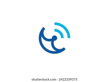 simple communication satellite network logo design