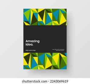 Simple company brochure A4 vector design layout. Vivid mosaic pattern leaflet template.