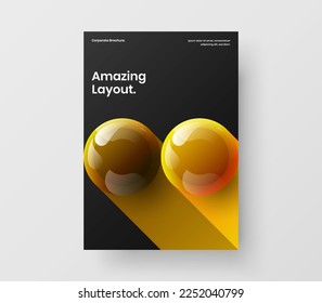 Simple company brochure A4 vector design illustration. Abstract 3D spheres annual report concept.