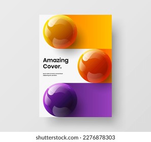 Simple company brochure A4 vector design concept. Fresh realistic spheres flyer layout.