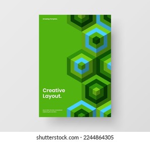 Simple company brochure vector design illustration. Colorful mosaic hexagons corporate identity layout.