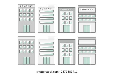 Simple company and building illustration set