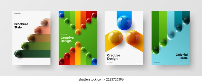 Simple company cover design vector illustration collection. Amazing 3D spheres placard layout set.