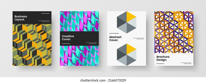 Simple company identity A4 design vector concept collection. Bright mosaic shapes leaflet layout composition.