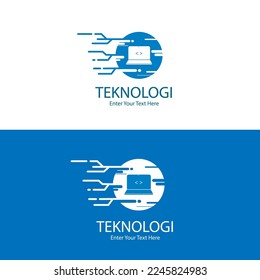 logotipo de empresa simple. logotipo de la empresa dedicado a la tecnología. logotipo de codificación. logotipo vectorial de ordenador y portátil. símbolo del desarrollo tecnológico