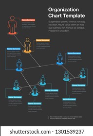 Simple company organization hierarchy chart template with place for your content - dark version. Easy to use for your website or presentation.