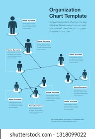 Simple company organization hierarchy chart template with place for your content - blue version. Easy to use for your website or presentation.