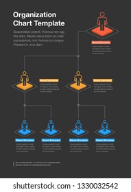 Simple company organization hierarchy chart template with place for your content - dark version. Easy to use for your website or presentation.