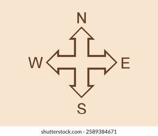 Simple compass arrow vector. South, east, west, compass, north, isolated, illustration, icon. Compass, arrow, vector, direction, symbol, design. Can use for infographic, banner, poster, web design.