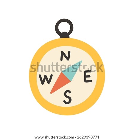 Simple compass doodle hand drawn icon. Flat design hand drawn gold compass clipart symbol. Vector illustration