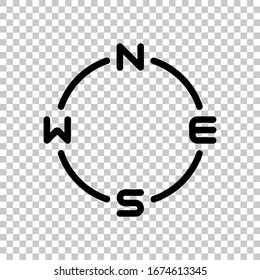 Simple compass, four direction, outline design. Black symbol on transparent background