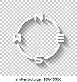 Einfaches Kompass, vier Richtungen, Rahmendesign. Weißes Symbol mit Schatten auf transparentem Hintergrund