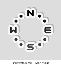Simple compass, four direction, outline design. Sticker style with white border and simple shadow on gray background