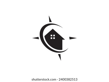 simple compass with home logo design, real estate symbol icon concept