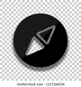Simple compass icon. Black glass icon with soft shadow on transparent background
