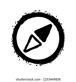 Simple compass icon. Black ink with splashes on white background