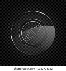 Simple compass icon. Icon in circle glass bubble on dark transparent grid. Glass style