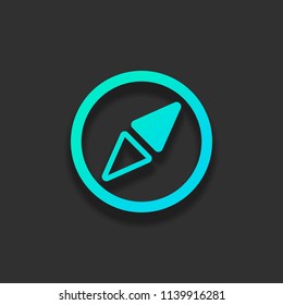Simple compass icon. Colorful logo concept with soft shadow on dark background. Icon color of azure ocean