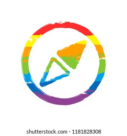 Simple compass icon. Drawing sign with LGBT style, seven colors of rainbow (red, orange, yellow, green, blue, indigo, violet