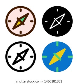 simple compass icon in four style glyph, line, flat and filled line