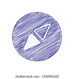 Simple compass icon. Hand drawn sketched picture with scribble fill. Blue ink. Doodle on white background