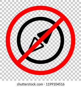 Simple compass icon. Not allowed, black object in red warning sign with transparent background