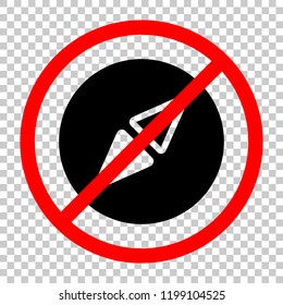 Simple compass icon. Not allowed, black object in red warning sign with transparent background