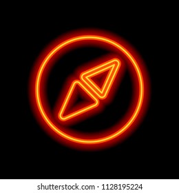 Simple compass icon. Orange neon style on black background. Light icon