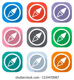 Simple compass icon. Set of white icons on colored squares for applications. Seamless and pattern for poster