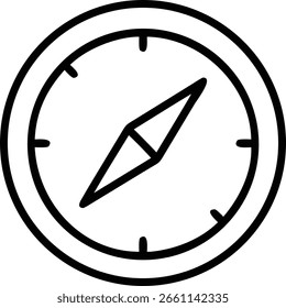 Ein einfaches Kompasssymbol, das Richtung und Navigation für Reise-, Erkundungs- und Wegfindungsaufgaben anzeigt.