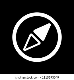 Simple compass icon. White icon on black background. Inversion