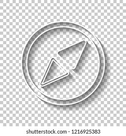 Simple compass icon. White outline sign with shadow on transparent background