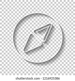 Simple compass icon. White outline sign with shadow on transparent background